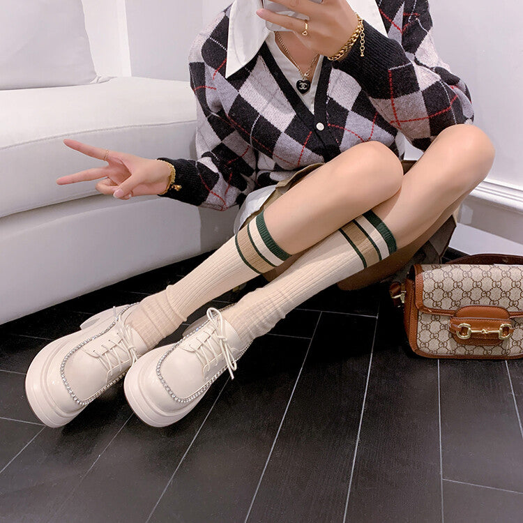 Karin Luna In Stock In Stock  Rhinestone Shoe Edge Trim Lace-up Thick Sole Loafers Best-selling in stock