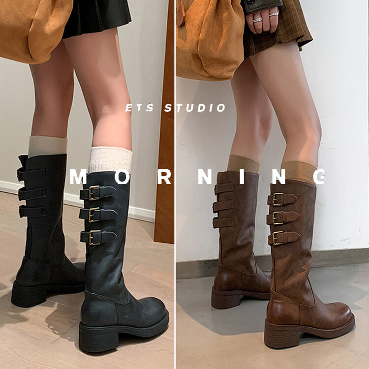 Karin Luna In Stock In Stock Data Hot Item  Vintage Belt Buckle Large Tube Weihao Slip-On Full Cowhide Short Boots