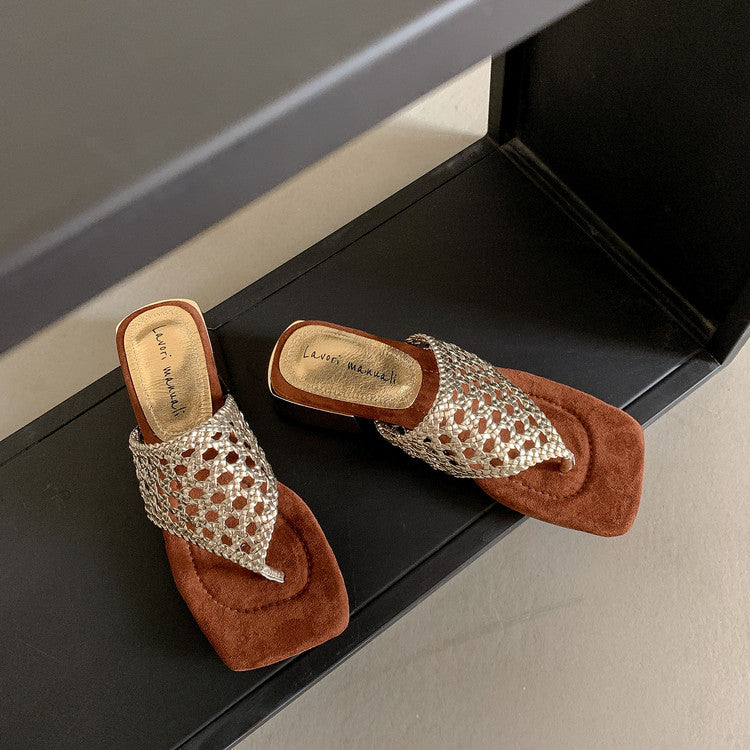 Karin Luna Hot-Selling Braided Style  In stock Toe-strap Woven Sofa Insole Slippers
