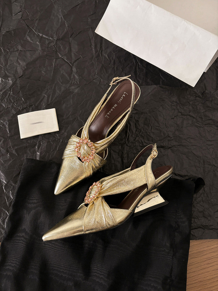 Karin Luna Bestseller Popular  Pointed Toe Irregular Heel Elegant Rhinestone Closed-Toe Sandals