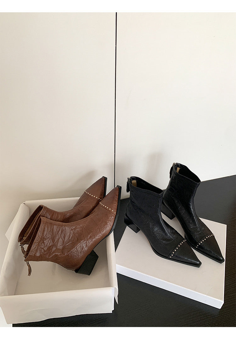 Karin Luna In Stock In Stock Slim Boots Series~Pointed Toe Rivet Slim Short Boots