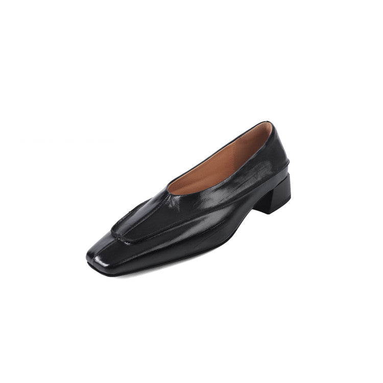 Karin Luna In Stock Spot Goods  Retro Full Leather Square Toe Shallow Mouth Single Shoes