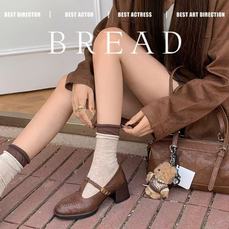 Karin Luna In Stock Spot Goods Vintage Braided Twist High Heels T Round Toe Thick Sole Single Shoes