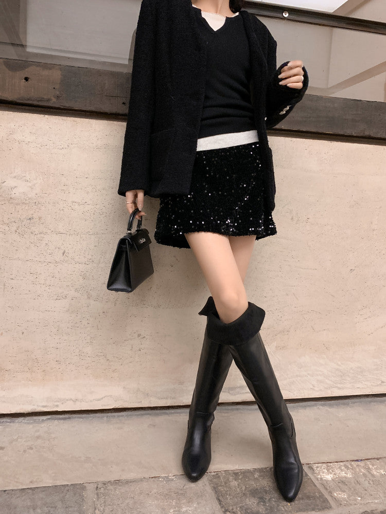 Karin Luna In Stock Spot Goods Vintage Cowhide Leather Two-Way Wear Pointed Toe Height-Increasing Long Boots