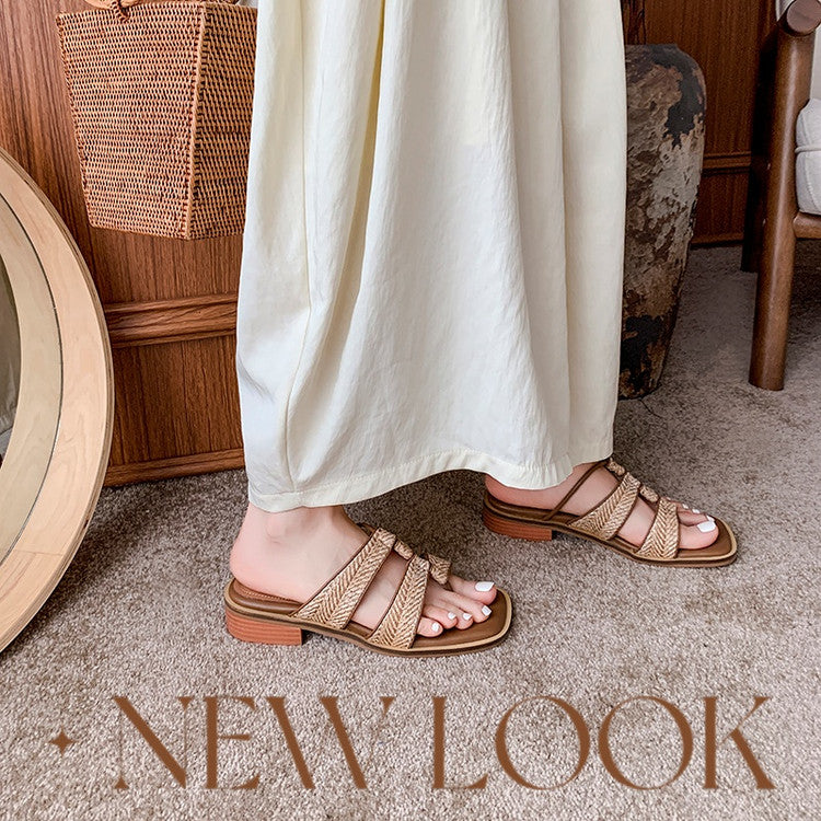 Karin Luna In Stock Spot Goods  Popular Element Woven Style Square Toe Thong Sandals