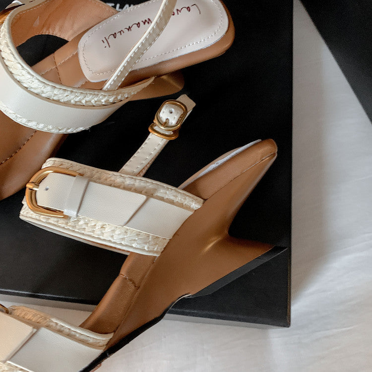 Karin Luna In Stock Spot Goods Vacation style Sofa Cushion Square Toe Irregular Heel Open-Toe Sandals
