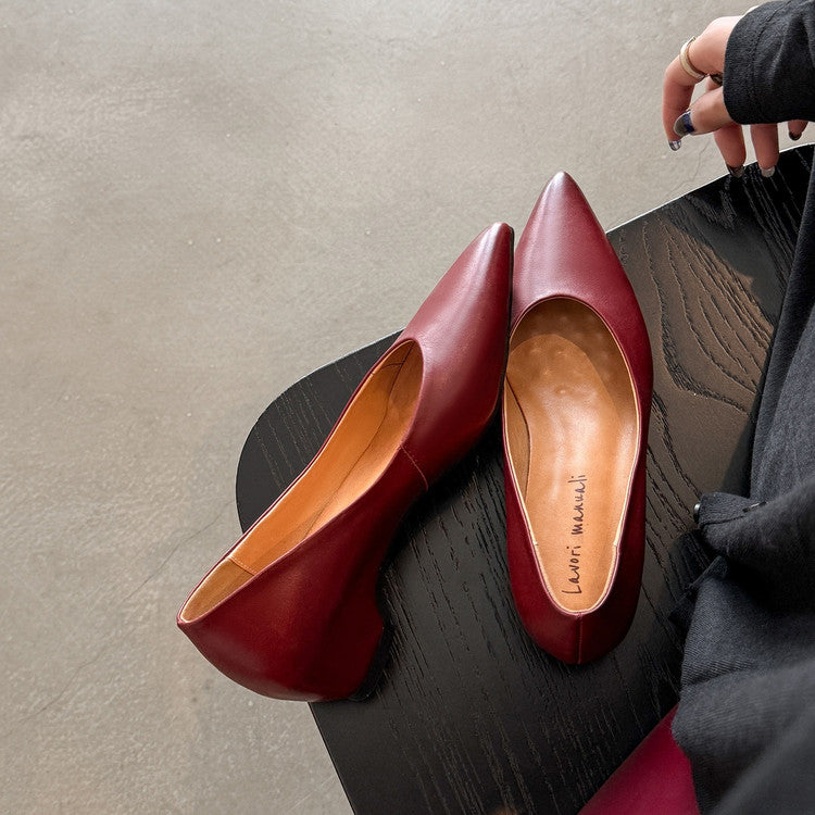 Karin Luna Full Layer Inside and Out~Basic Versatile Retro French Pointed Toe Irregular Heel Single Shoes