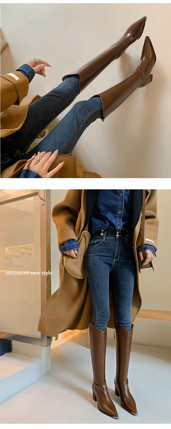 Karin Luna In Stock In-stock Pointed Toe Elegant High Heels v Slimming Effect Long Boots