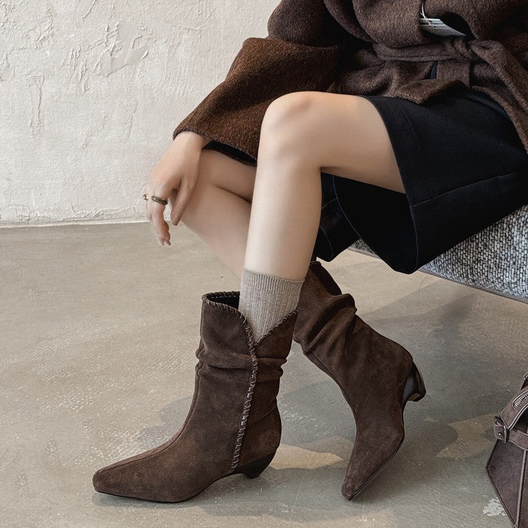 Karin Luna Small Square Toe Retro Ruched Pile Short Boots