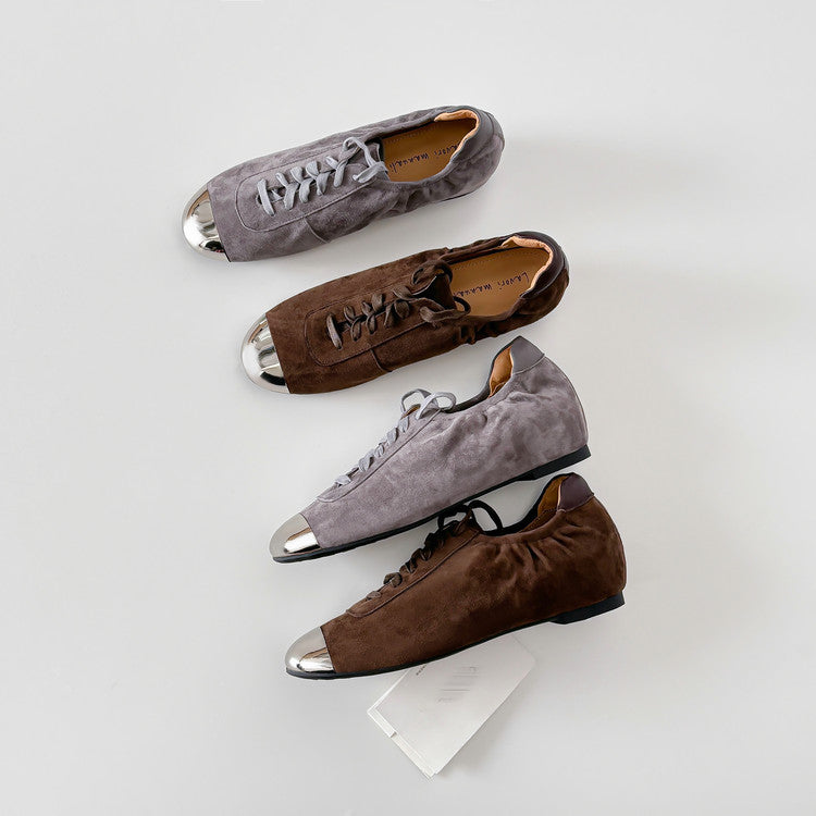 Karin Luna In Stock In Stock  High-end Metal Toe Lace-up Flats