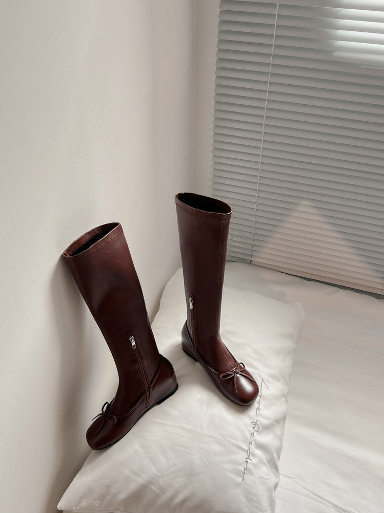 Karin Luna In Stock Spot Goods  Butterfly Knot Round Toe Hidden Heel Boots