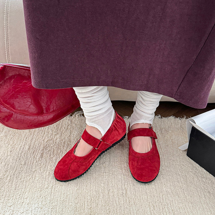 Karin Luna Casual Shoes Series~  In Stock In Stock Magic Tape Round Toe Internal Height Increase Single Strap Flats