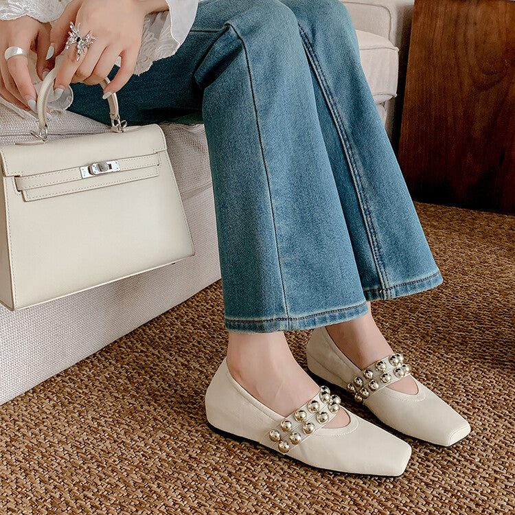 Karin Luna In Stock Spot Goods  Pig Nose Metal Strap Super Soft Granny Full Leather Mary Jane Shoes
