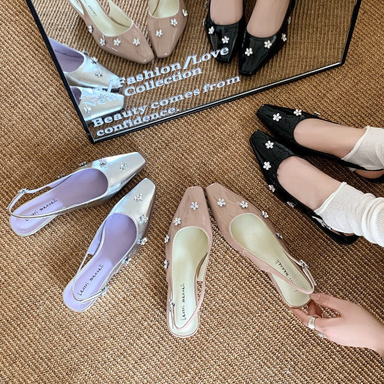 Karin Luna In Stock  Spot Goods  Rhinestone Small Square Toe Closed-Toe Sandals