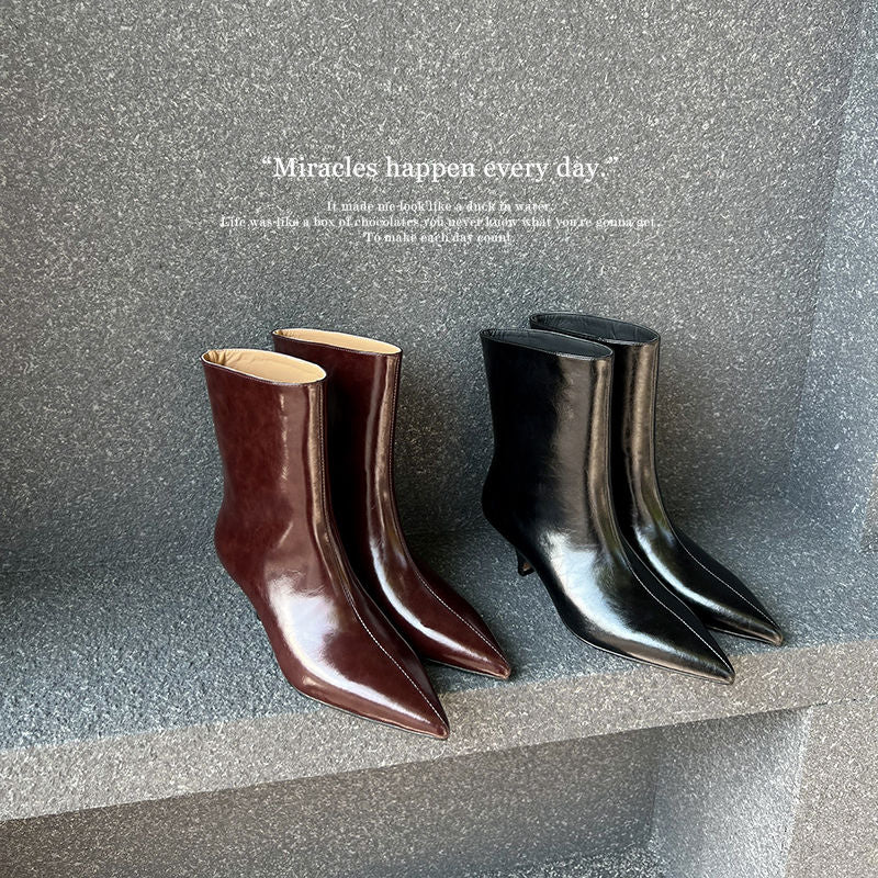 Karin Luna In Stock Spot Goods Minimalist Tube Kitten Heel Short Boots