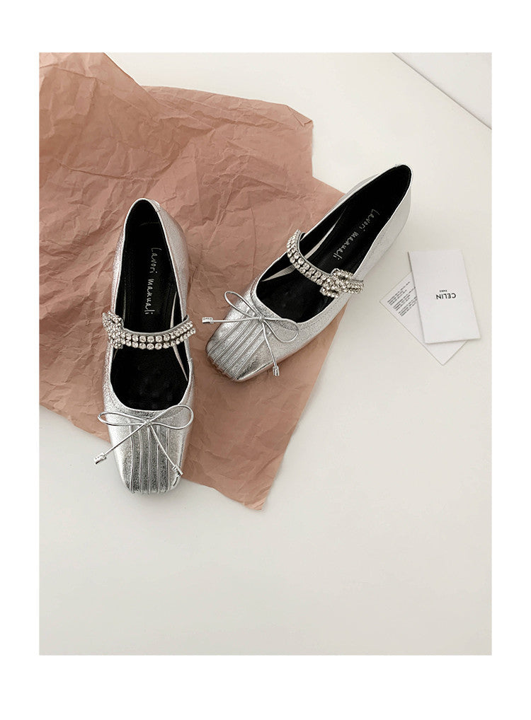 Karin Luna In Stock Spot Goods  Vintage Sweet Rhinestone One-Strap Granny Flats
