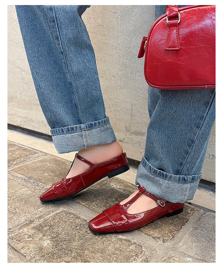 Karin Luna In Stock Spot Goods  t Square-Toed Full Leather Basic Slippers