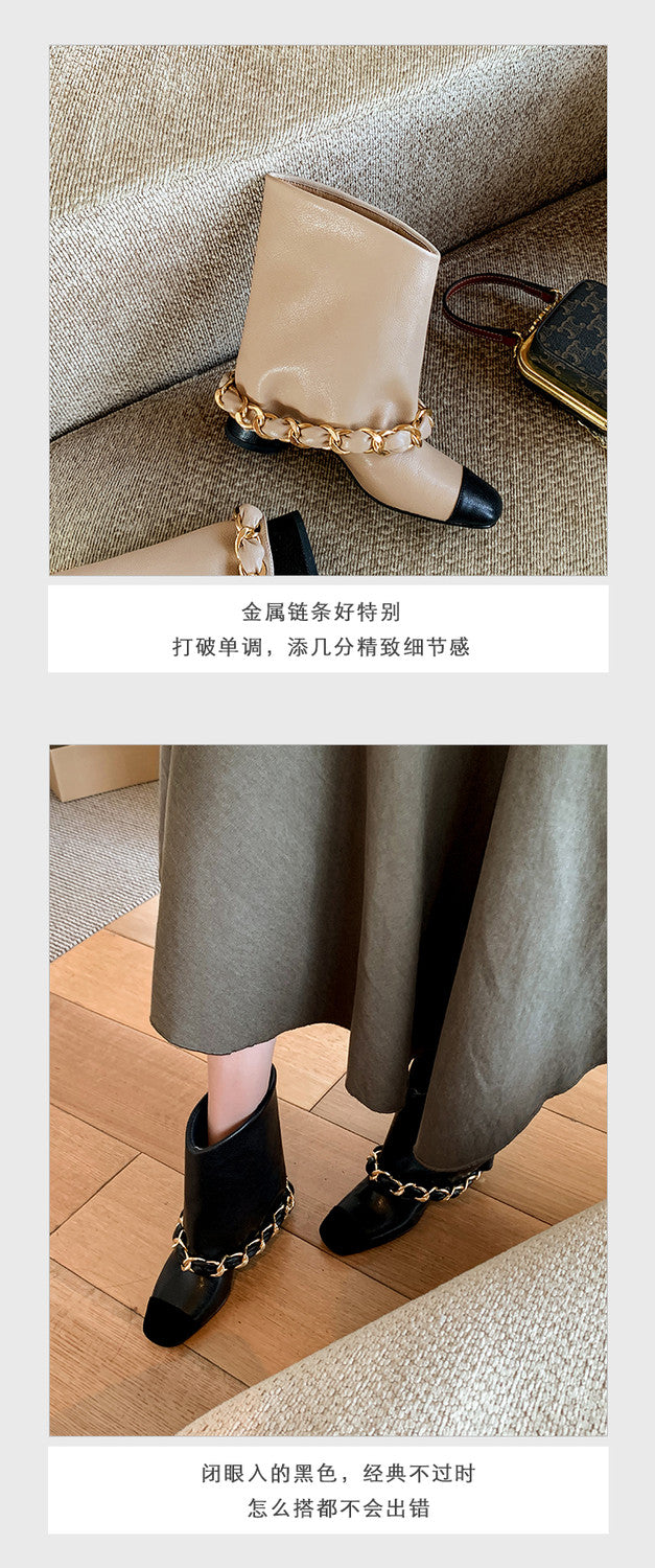Karin Luna Classic Style Fragrant Family Style Chunky Heel Chain Ankle Boots
