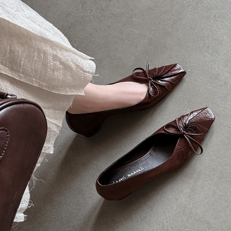 Karin Luna French Style Wrinkled Square Toe Height-Increasing Flats