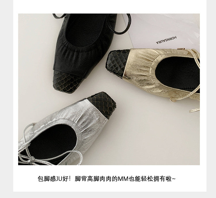 Karin Luna In Stock Spot Goods  Retro Sweet Bowknot Granny Wrinkled Single Shoes