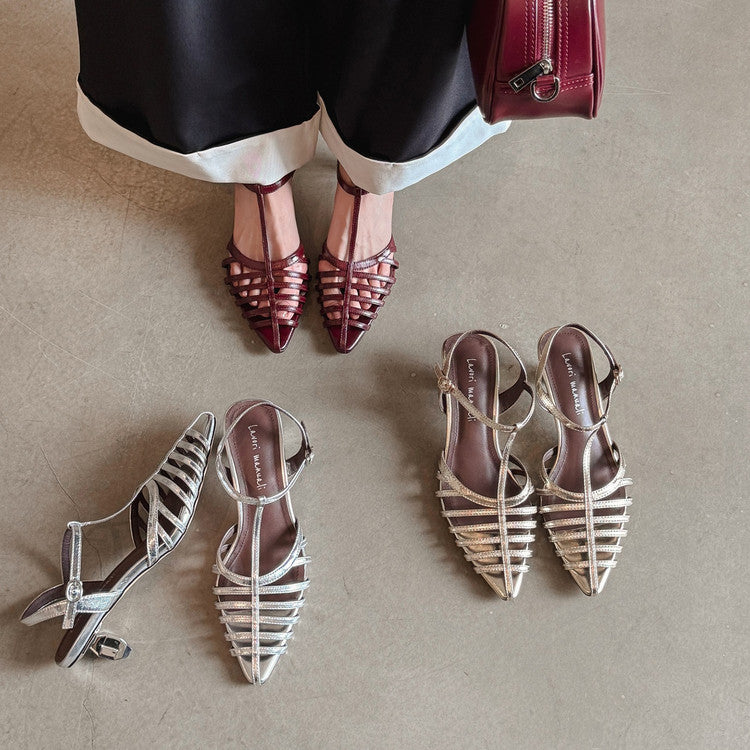 Karin Luna French Hollow Toe Metal Heel Elegant Sandals