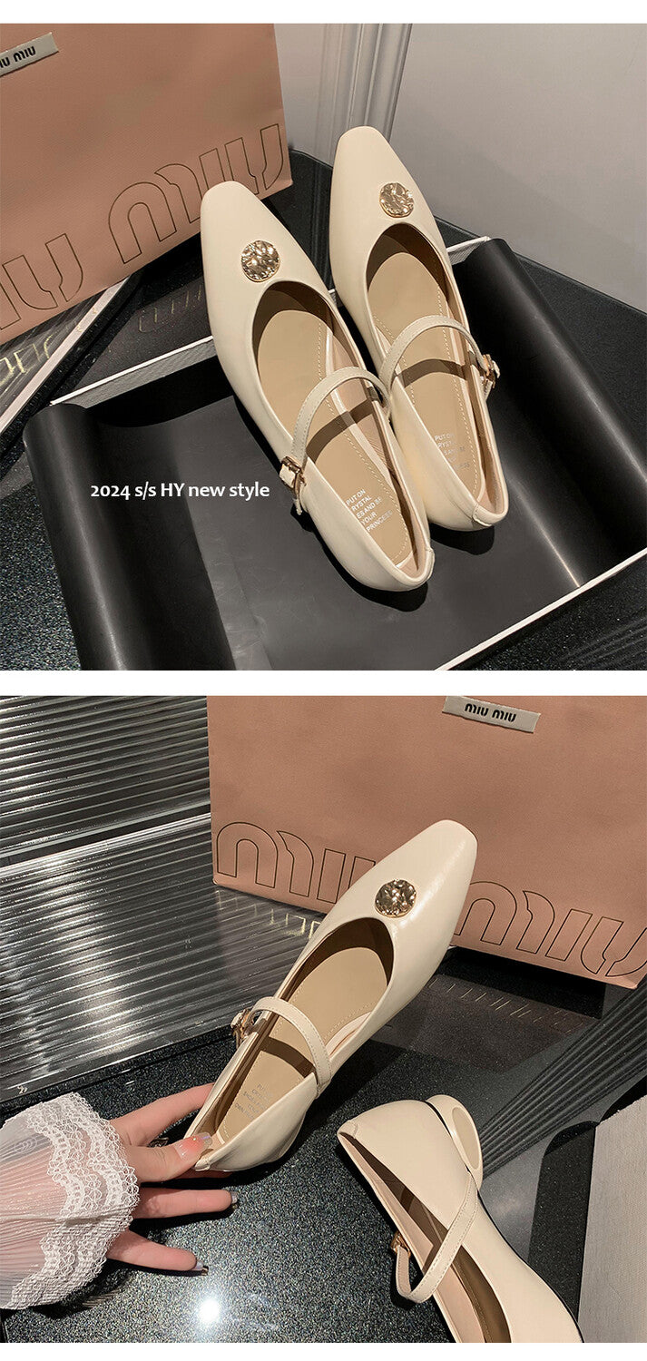 Karin Luna Camellia Story~In stock  Full Leather Shallow Mouth Single Shoes