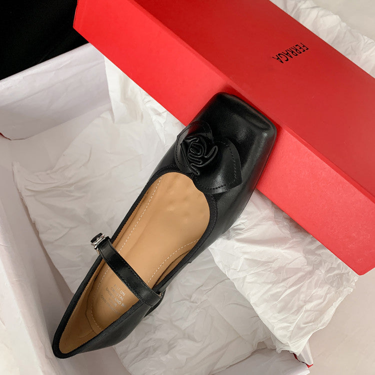 Karin Luna In Stock Spot Goods  Vintage Three-Dimensional Camellia Square-Toed Mary Jane Shoes