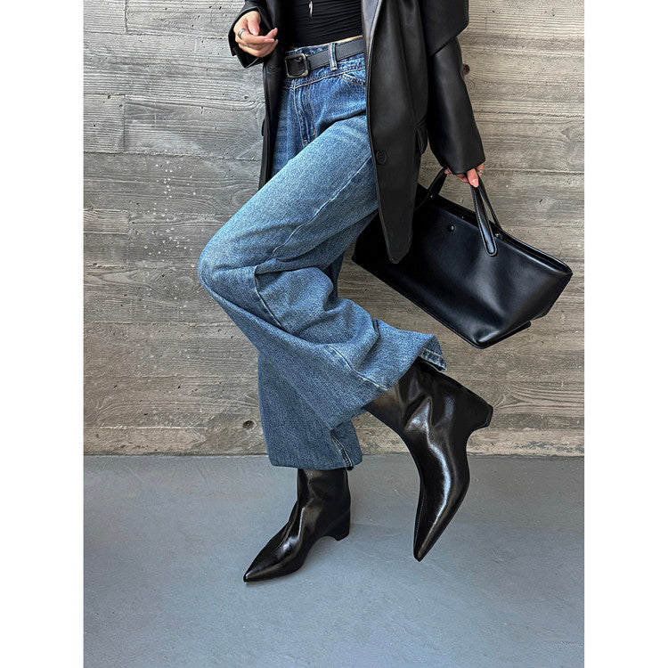 Karin Luna Elegant Pointed Toe Hidden Wedge Short Boots