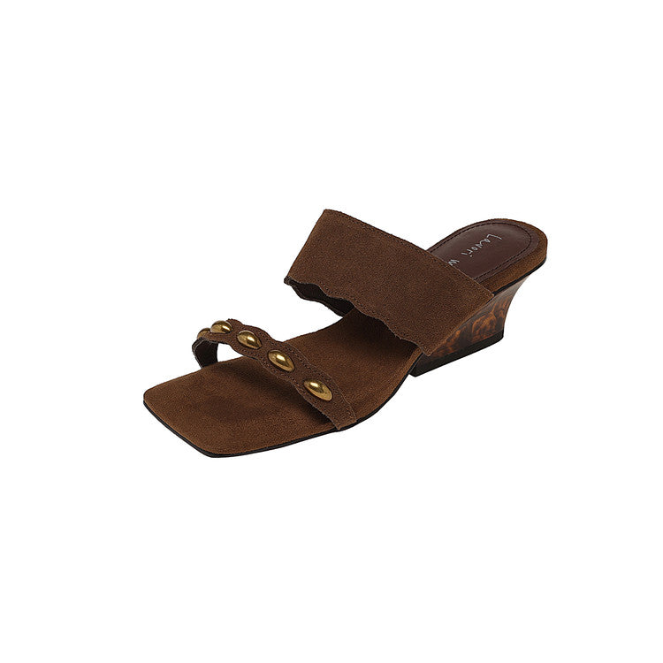 Karin Luna Hot-Selling Element Amber Heel~Spot Goods Spot Goods  Vacation Style One-Strap Amber Irregular Heel Slippers