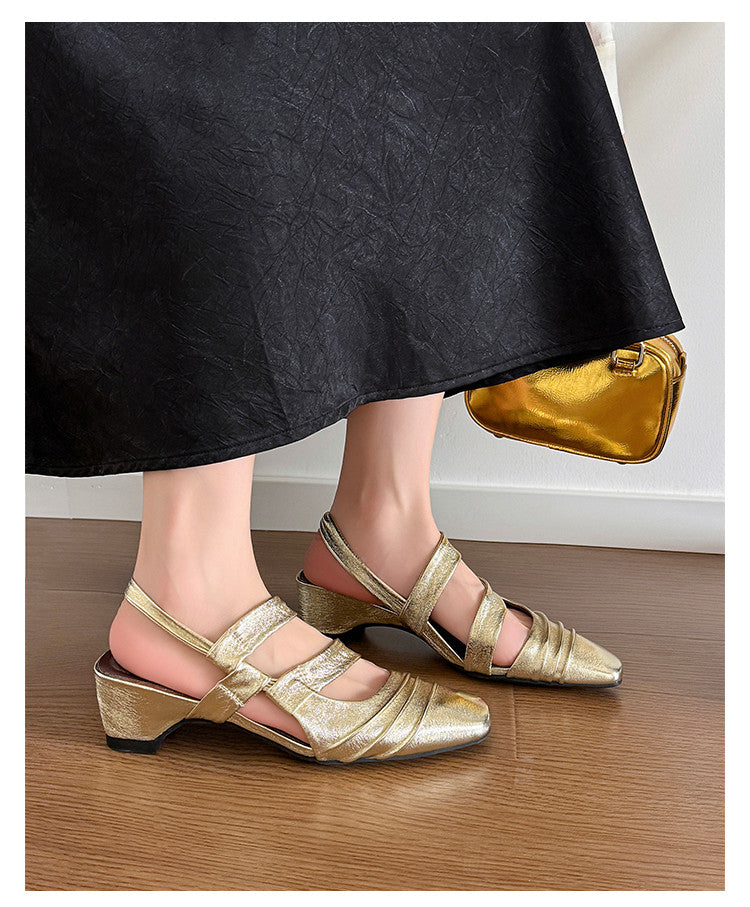 Karin Luna In Stock In Stock Minimalist Soft Upper Small Square Toe Chunky Heel Sandals