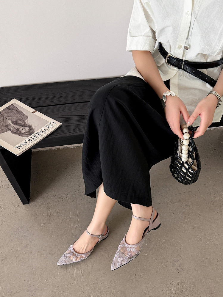 Karin Luna In Stock Spot Goods Embroidered Daisy Sheepskin Mesh Elegant Closed-Toe Slippers