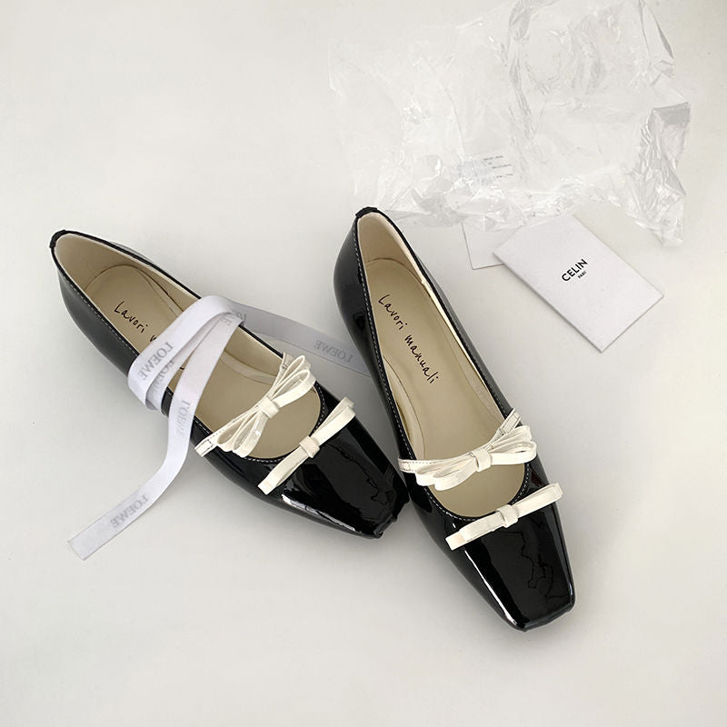 Karin Luna In Stock Spot Goods  Hot-Selling Element Bowknot Square-Toe Color-Block Height-Increasing Flats