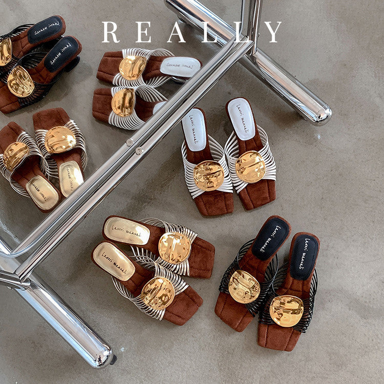 Karin Luna Bestseller Popular New Image  Comes with data plan included Resort Style Irregular Heel Thin Strap Slippers
