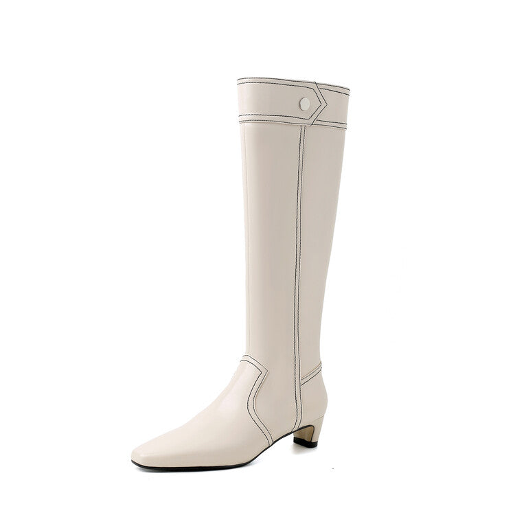 Karin Luna In Stock Spot Goods  Vintage Open Stitch Small Square Toe High Heel Side Zipper Riding Boots