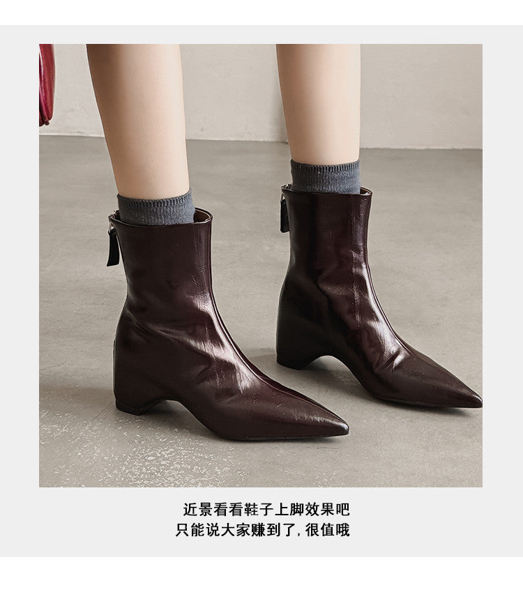 Karin Luna Versatile Elegant Style Pointed Toe Hidden Wedge Short Boots