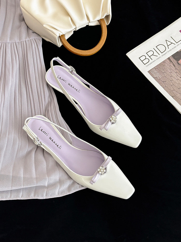 Karin Luna In Stock In Stock Sweet Bowknot Small Square Toe Chunky Heel Closed-toe Elegant Retro Sandals