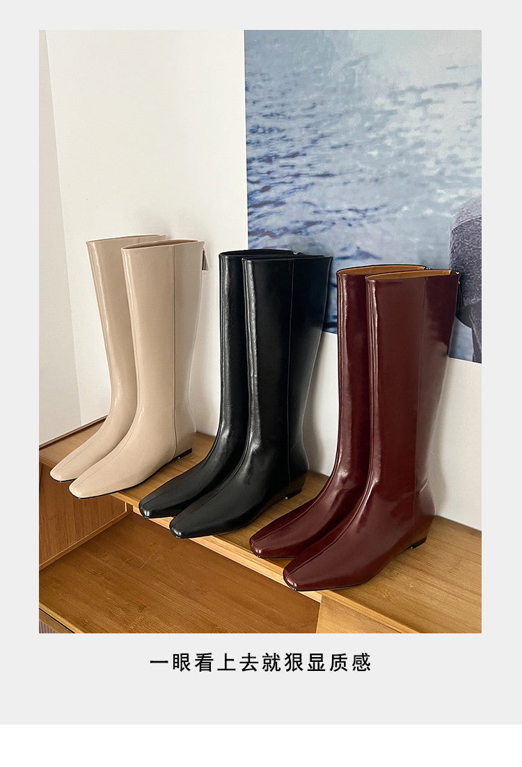 Karin Luna Minimalist Style Square-Toe Hidden Heel Long Boots