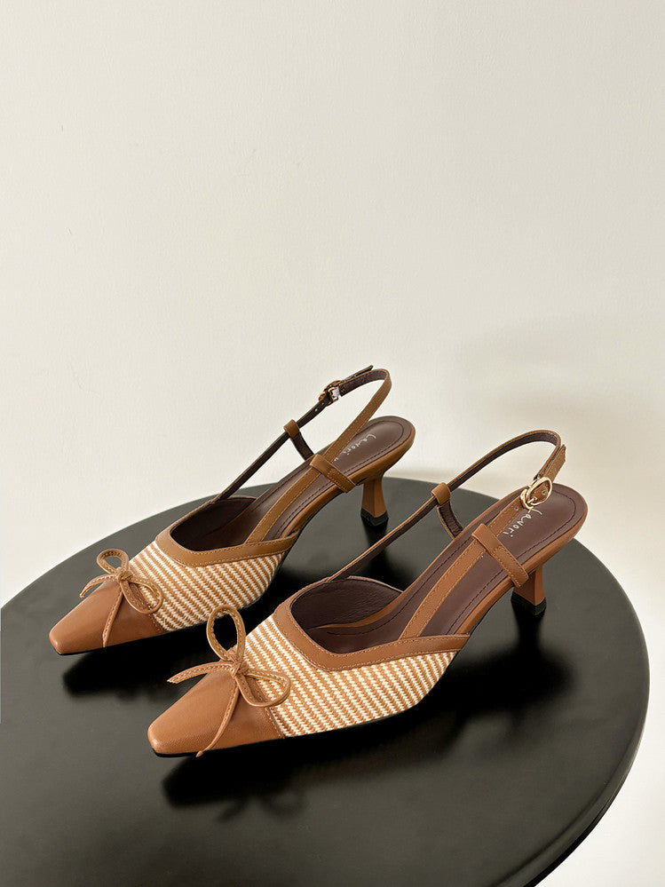Karin Luna In Stock Spot Goods Braided Style Elegant Thin Heel Pointed Toe Closed-Toe Sandals