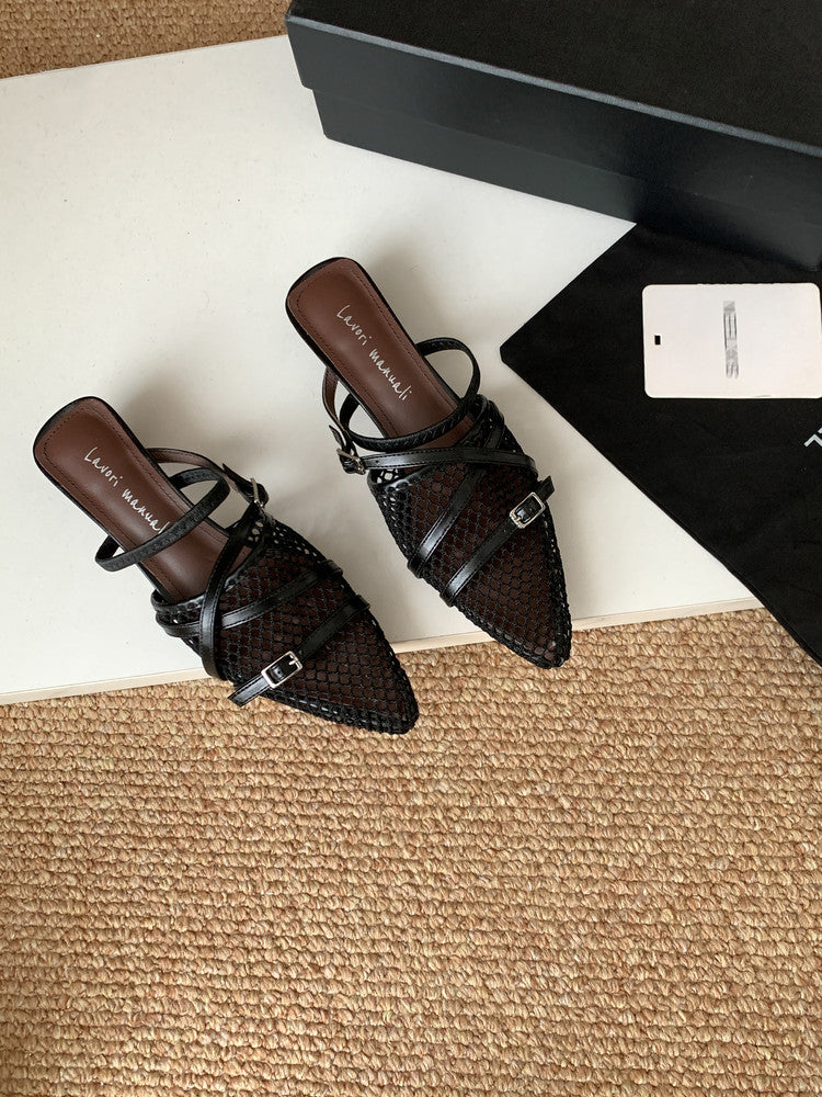 Karin Luna In Stock  Spot Goods  Mesh Series Elegant Closed-Toe Belt Buckle Slippers
