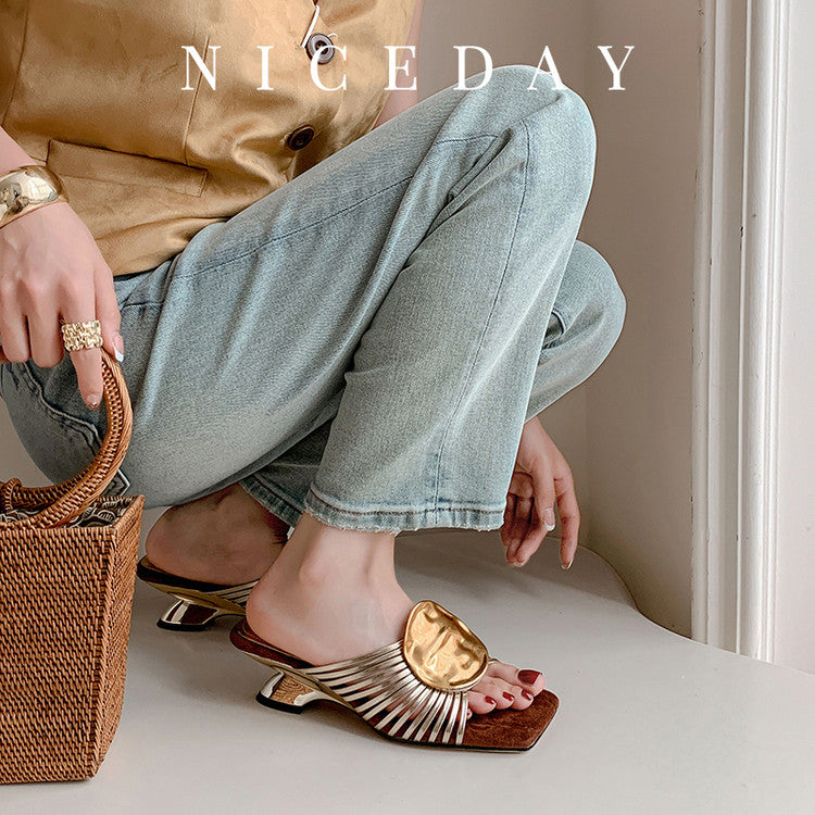 Karin Luna Bestseller Popular New Image  Comes with data plan included Resort Style Irregular Heel Thin Strap Slippers