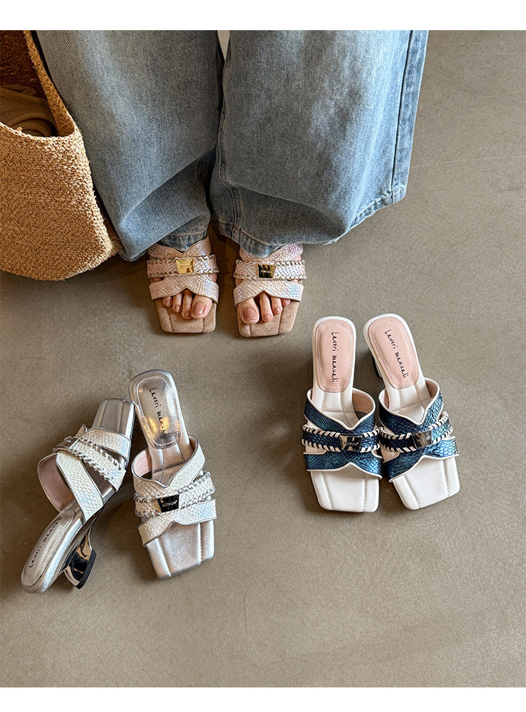 Karin Luna Fish Skin Series~ Hot-selling Square-Toe Slippers with Built-in Traffic