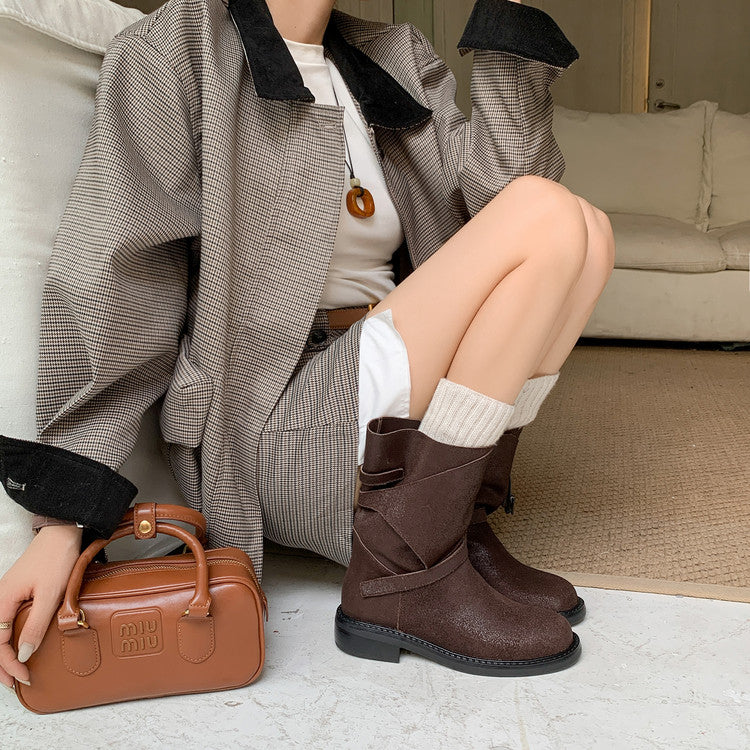 Karin Luna In Stock Spot Goods  Super textured Lazy Style Thick-Soled Ankle Boots