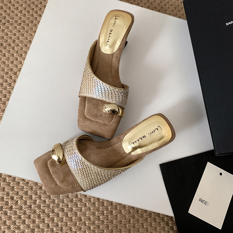 Karin Luna Fish Skin Series~Minimalist Square Toe Popular Irregular Heel Slippers