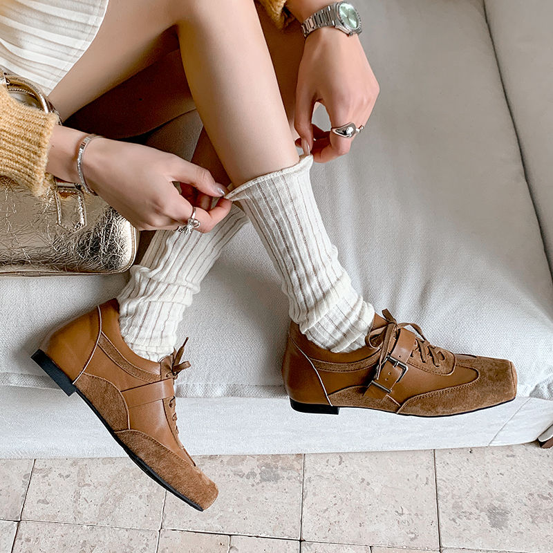 Karin Luna In Stock Spot Goods  Designed retro square-toe ballet shoes with laces