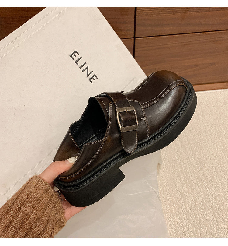 Karin Luna In Stock Spot Goods Metal Round Toe Cow Leather Thick Sole Flats