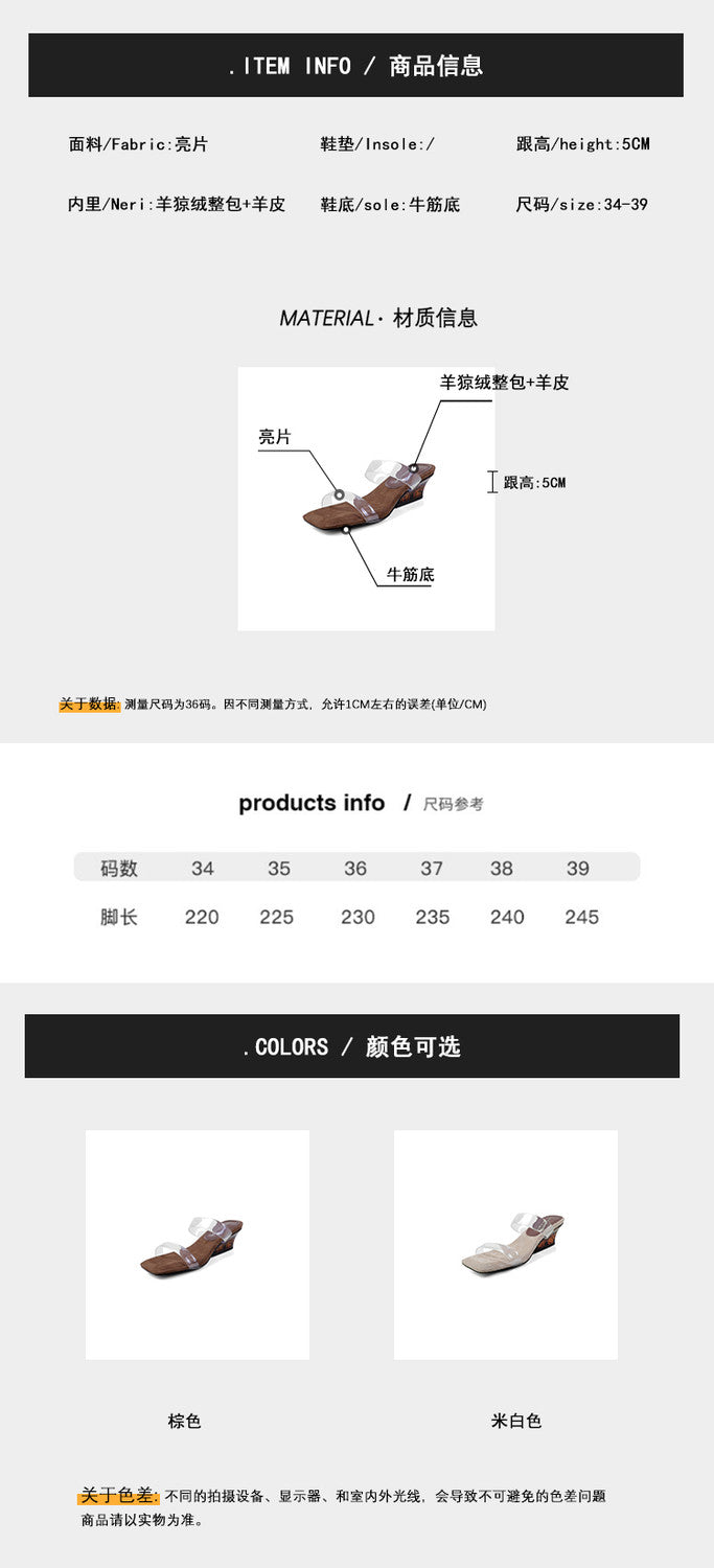 Karin Luna Hot-Selling Amber Element~Spot Goods Spot Goods Transparent tpu   Minimalist Square-Toed One-Strap Slippers