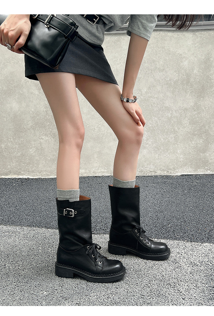 Karin Luna Bestseller Large Tube Thick Sole Martin Boots with Belt Buckle