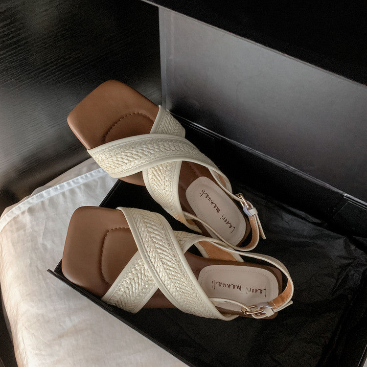 Karin Luna In Stock  Spot Goods Woven Style  Cross-strap Vacation Style Flat Sandals