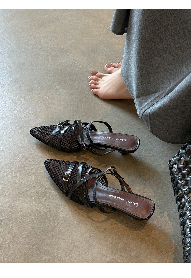 Karin Luna In Stock  Spot Goods  Mesh Series Elegant Closed-Toe Belt Buckle Slippers
