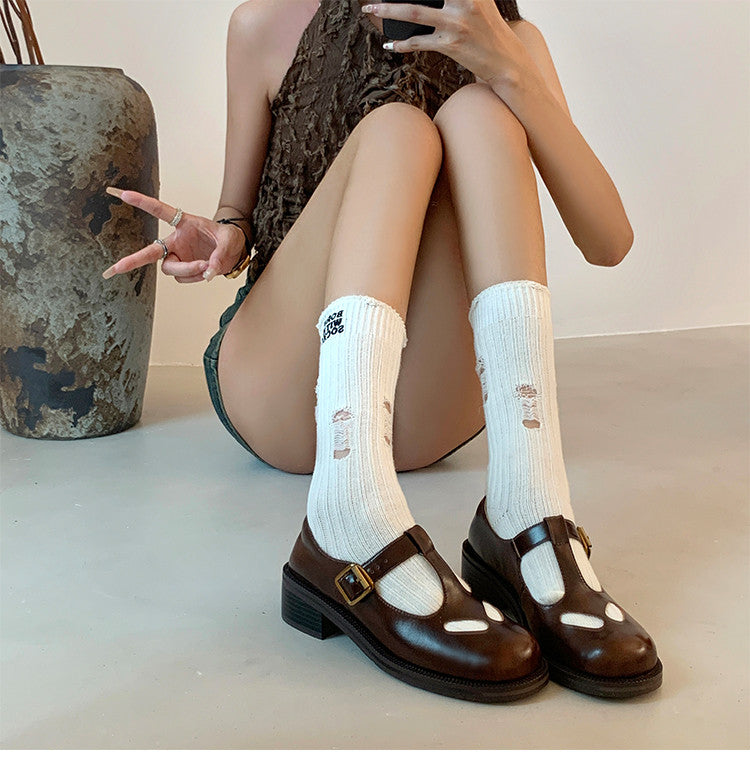 Karin Luna In Stock Spot Goods Minimalist Retro British Style Irregular Hollow Single Shoes